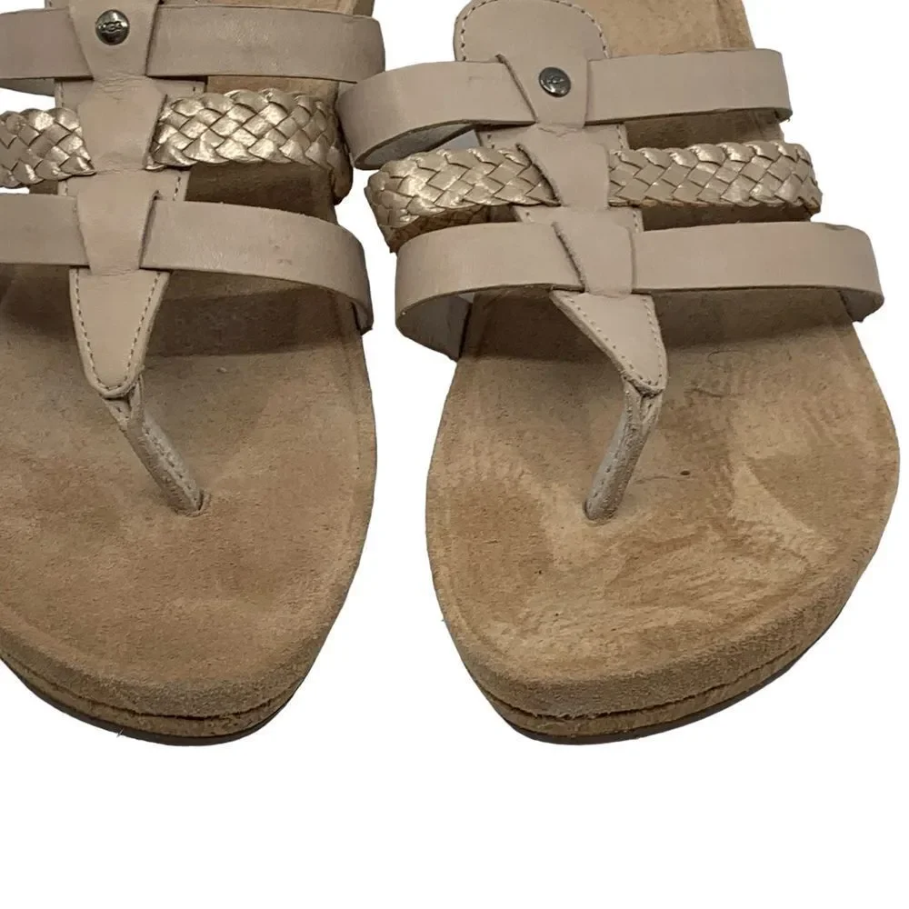 Ugg Women's Maddie Sandals Beige Leather Cork Wedge Slip On Strappy Size 10‎